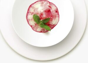 Mousse al lime e ratafià di amarene