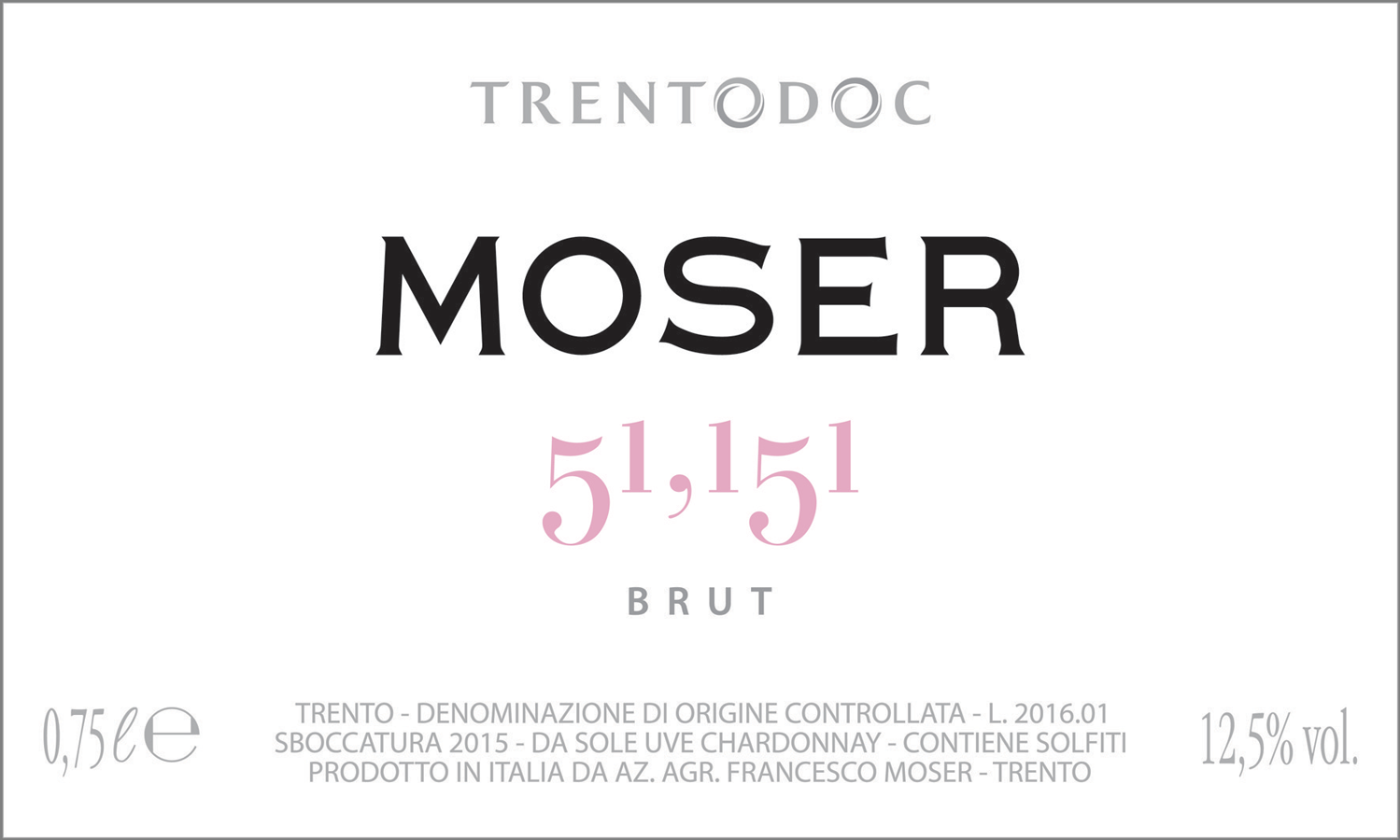 Etichetta del vino Trento 51,151 Brut