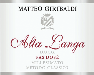 Etichetta del vino Alta Langa Matteo Giribaldi Pas Dosé 2017