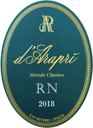 Etichetta del vino Daunia Bombino Bianco RN Brut 2018