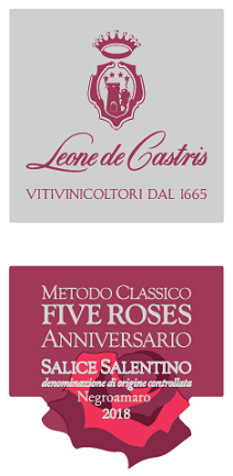 Etichetta del vino Salice Salentino Negroamaro Five Roses Anniversario Rosé Brut 2018