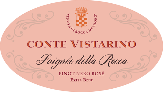 Etichetta del vino Oltrepò Pavese Metodo Classico Pinot Nero Saignée della Rocca Rosé Extra Brut