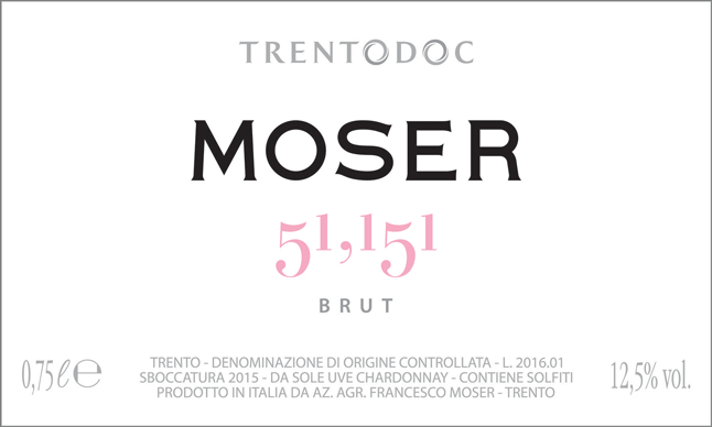 Etichetta del vino Trento 51,151 Brut