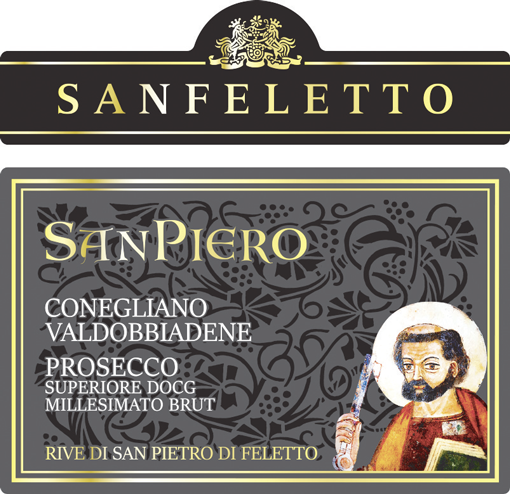 Etichetta del vino Conegliano Valdobbiadene Prosecco Superiore Rive di San Pietro di Feletto San Piero Brut 2021