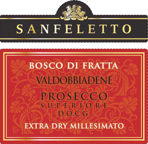 Etichetta del vino Valdobbiadene Prosecco Superiore Bosco di Fratta Extra Dry 2022