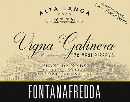 Etichetta del vino Alta Langa Riserva Blanc de Noirs Vigna Gatinera 72 Mesi Pas Dosé Brut Nature 2017