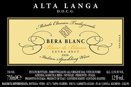 Etichetta del vino Alta Langa Bera Blanc Extra Brut 2020