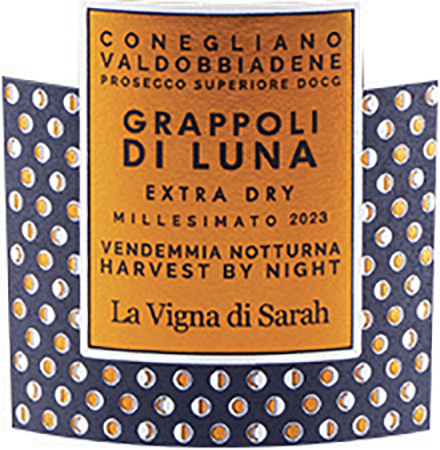 Etichetta del vino Conegliano Valdobbiadene Prosecco Superiore Grappoli di Luna Extra Dry 2023