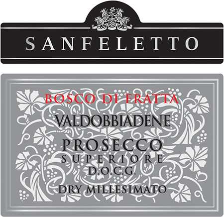 Etichetta del vino Valdobbiadene Prosecco Superiore Bosco di Fratta Dry 2023