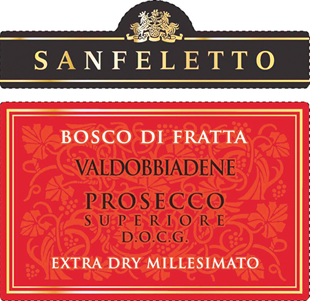 Etichetta del vino Valdobbiadene Prosecco Superiore Bosco di Fratta Extra Dry 2023