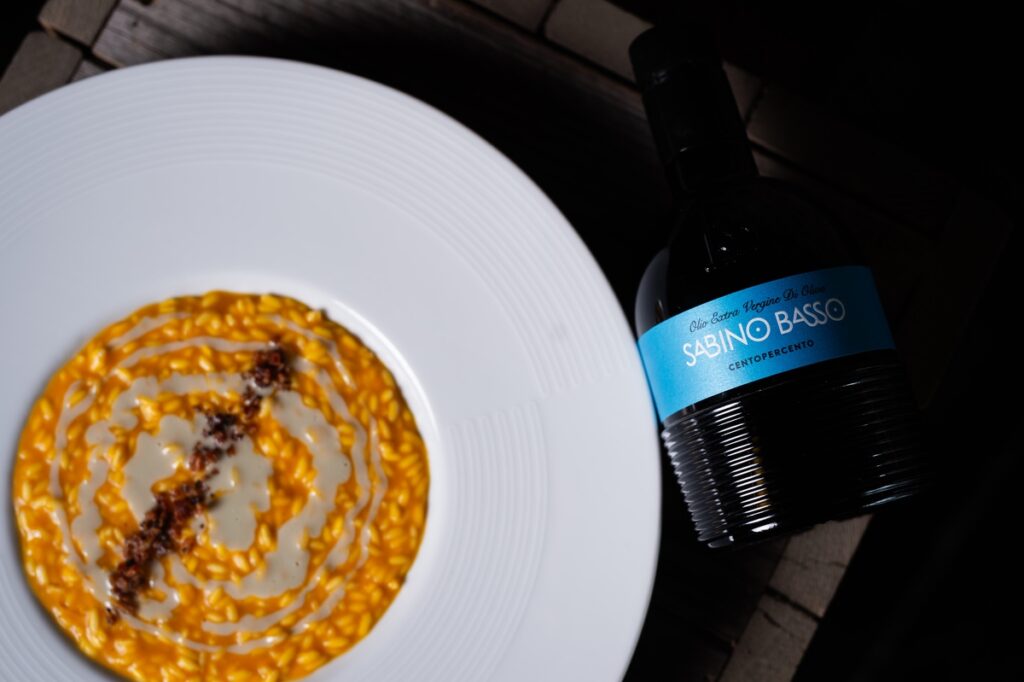Riso Carnaroli con zucca, blu di bufala e guanciale&nbsp;croccante