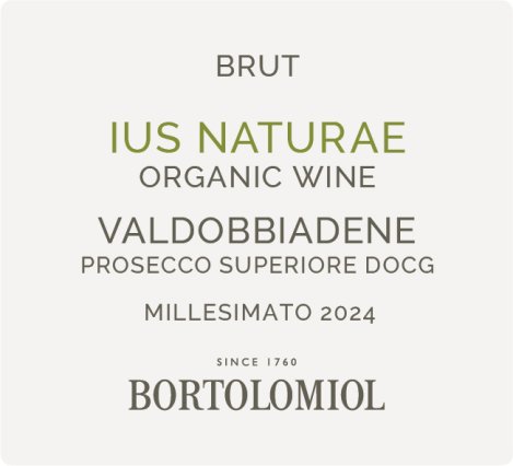 Etichetta del vino Valdobbiadene Prosecco Superiore Ius Naturae Brut 2024