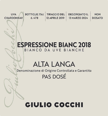 Etichetta del vino Alta Langa Espressione Bianc Pas Dosé 2018