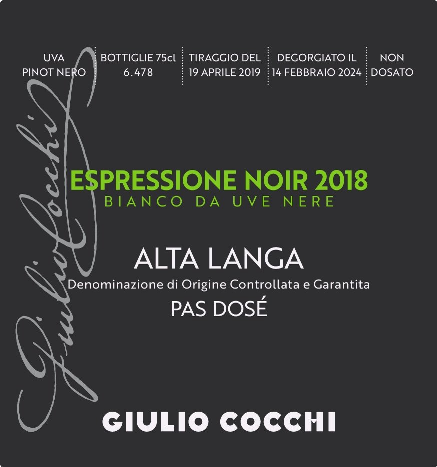 Etichetta del vino Alta Langa Espressione Noir Pas Dosé 2018