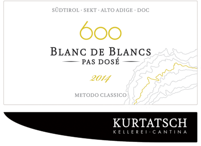 Etichetta del vino Alto Adige 600 Blanc de Blancs Pas Dosé 2014