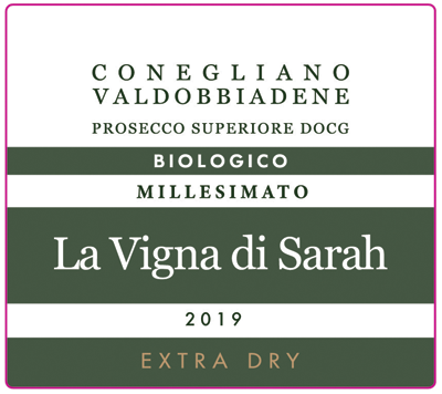 Etichetta del vino Conegliano Valdobbiadene Prosecco Superiore Biologico Extra Dry 2019