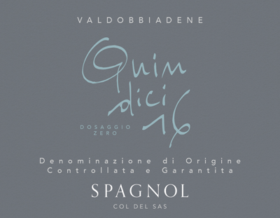 Etichetta del vino Valdobbiadene Quindici16 Dosaggio Zero