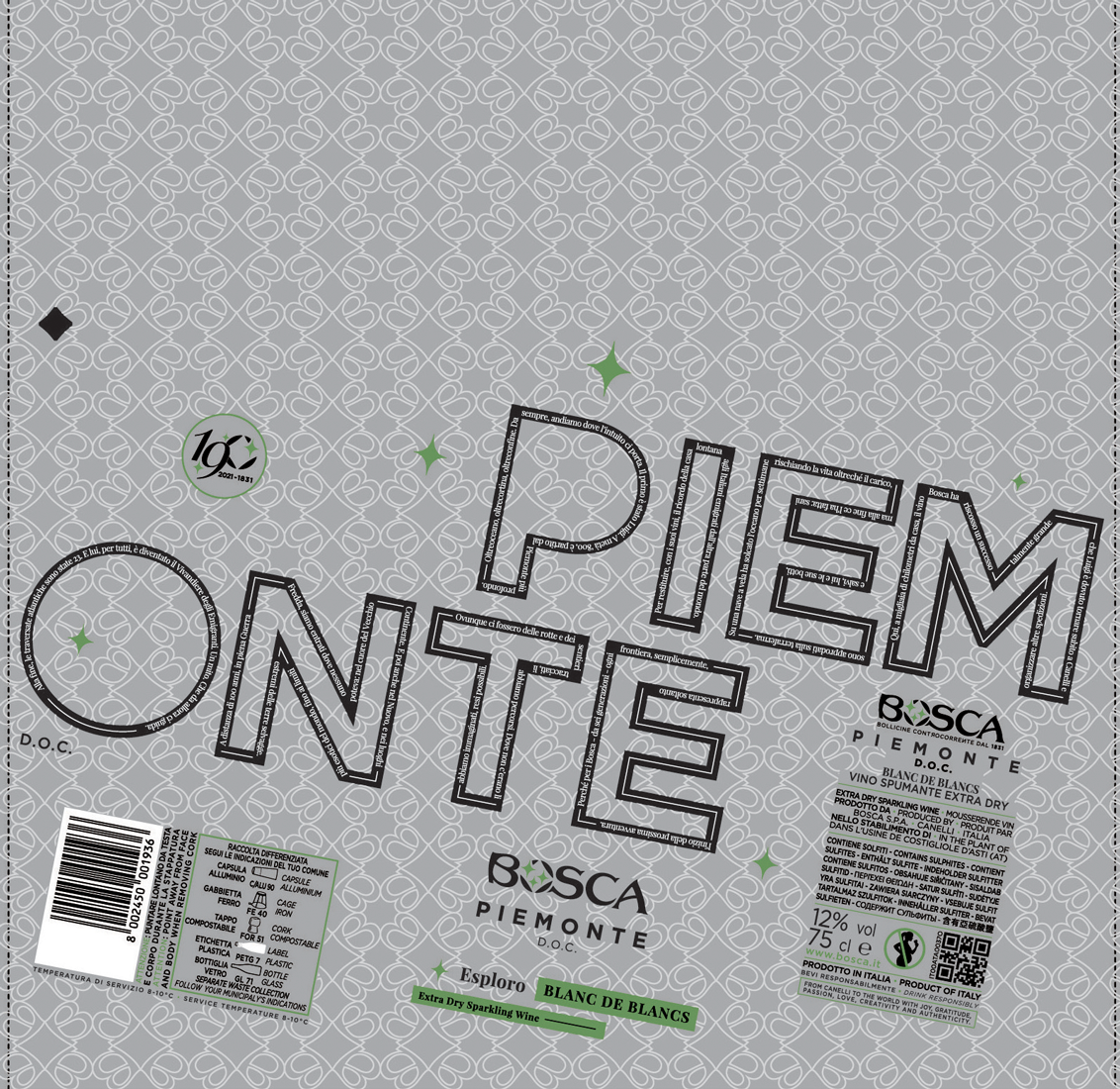 Etichetta del vino Piemonte Esploro Blanc de Blancs Extra Dry