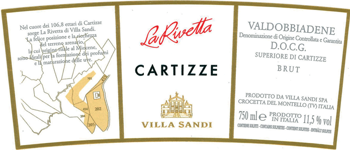 Etichetta del vino Valdobbiadene Superiore di Cartizze La Rivetta Brut